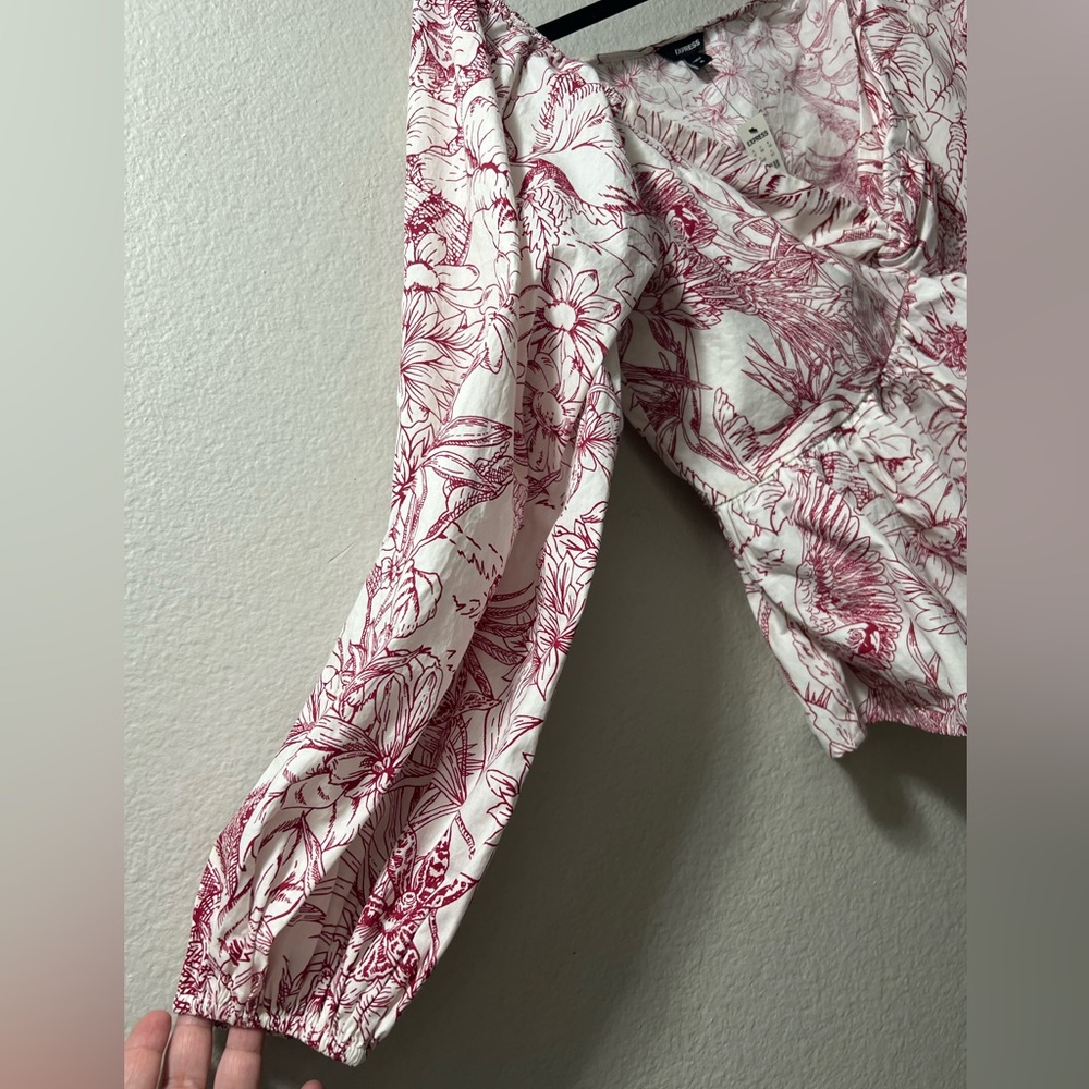 Express printed off the shoulder twist front peplum top size XL puffy sleeves - Picture 7 of 11